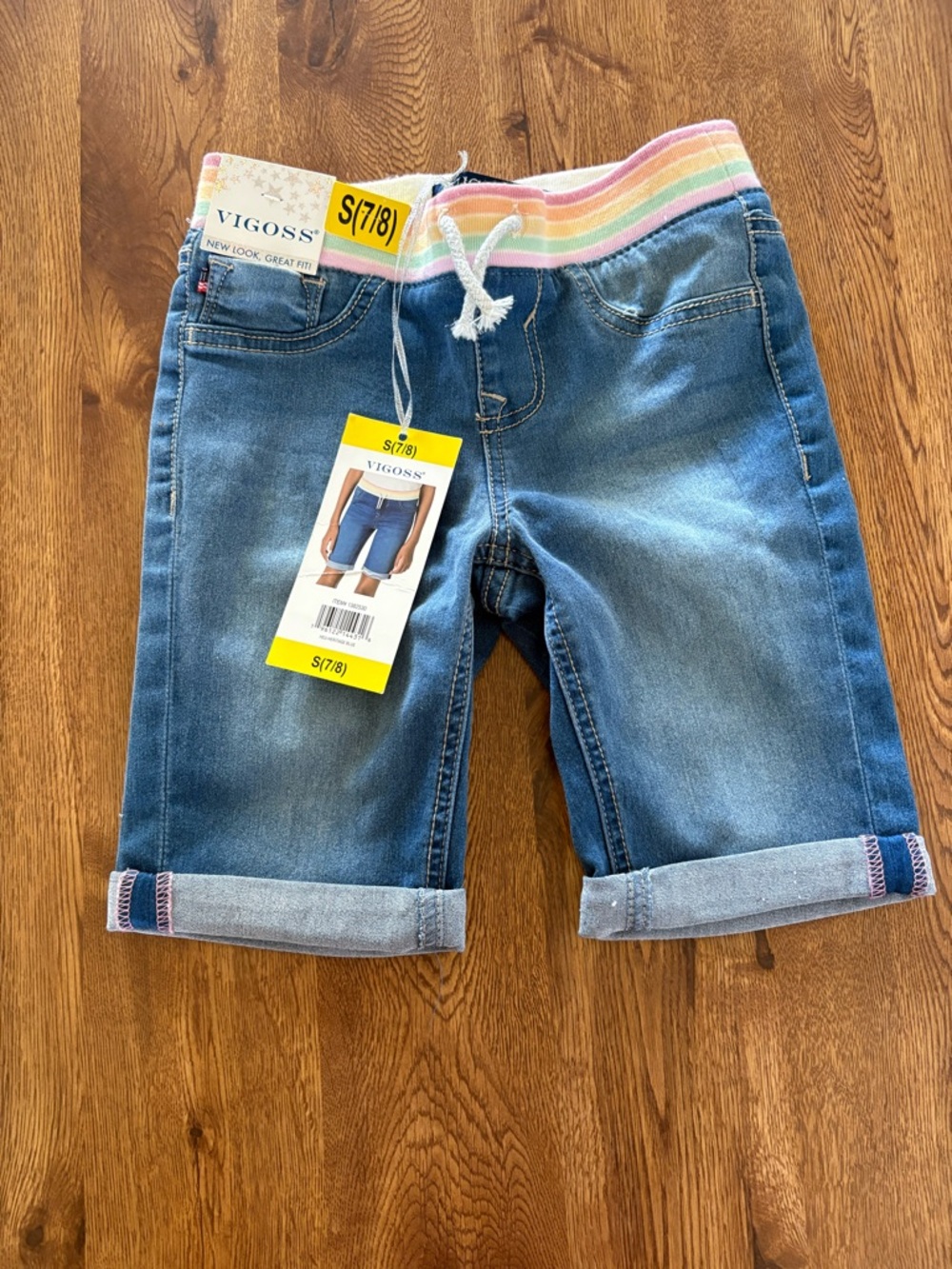NWT Vigoss Girls Rainbow-Waist The Thompson Denim Bermuda Jean Shorts Sz 7/8
